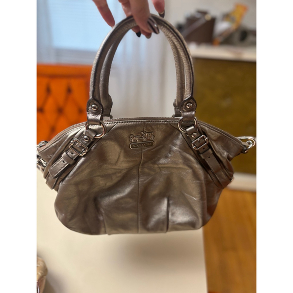 Coach Metallic Bronze Leather Satchel One Size Purple Lining - Picture 1 of 9